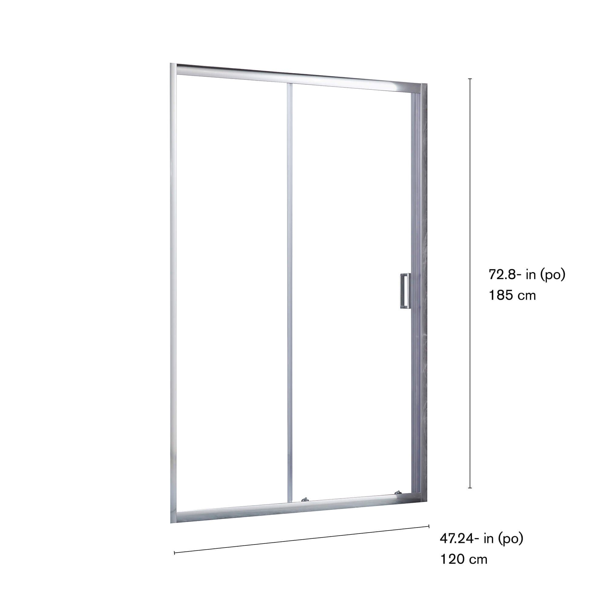 Klyde Sliding Shower Door in 47 in / Stainless Steel, Dimensions Diagram.