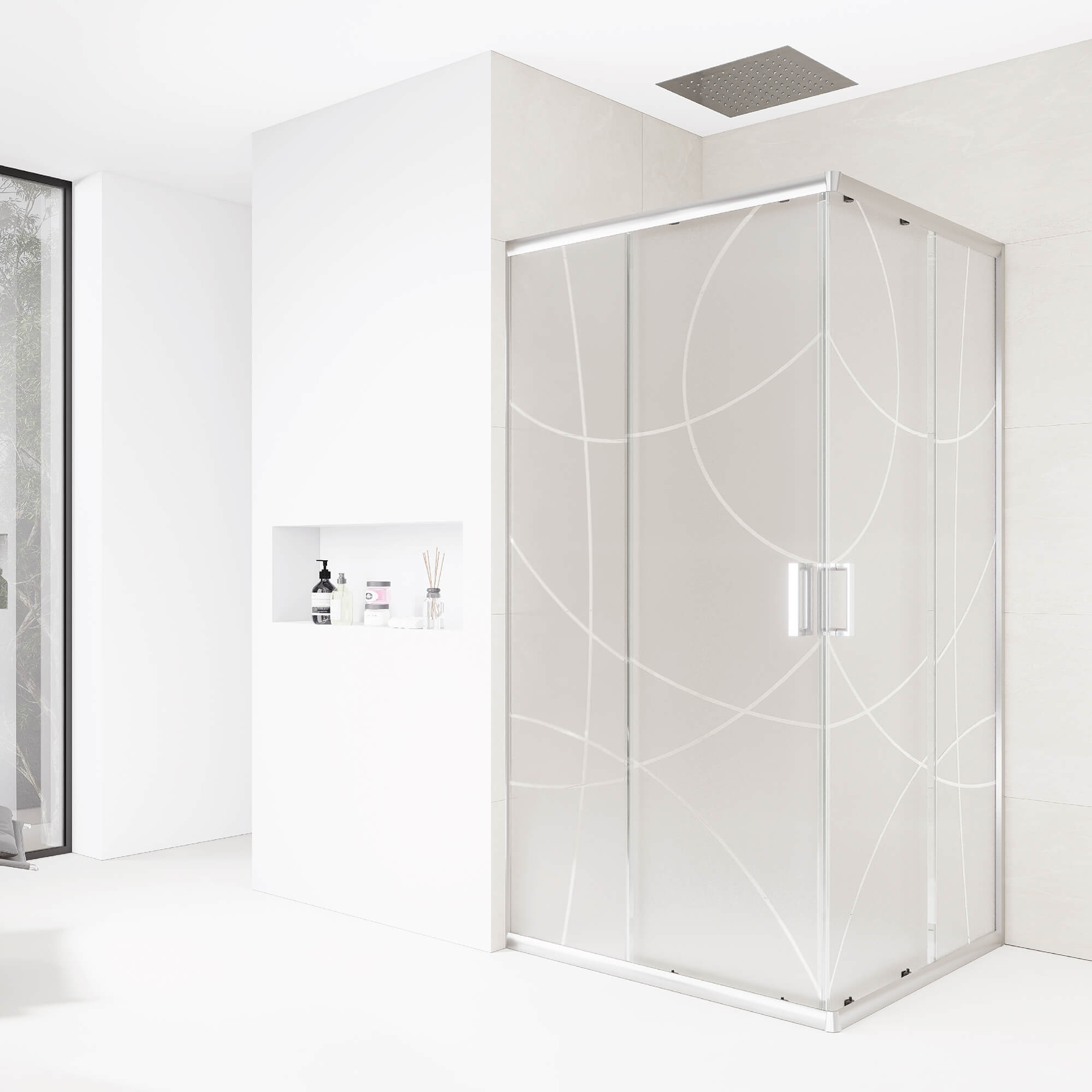 Cubo Shower Door, Lifestyle View.