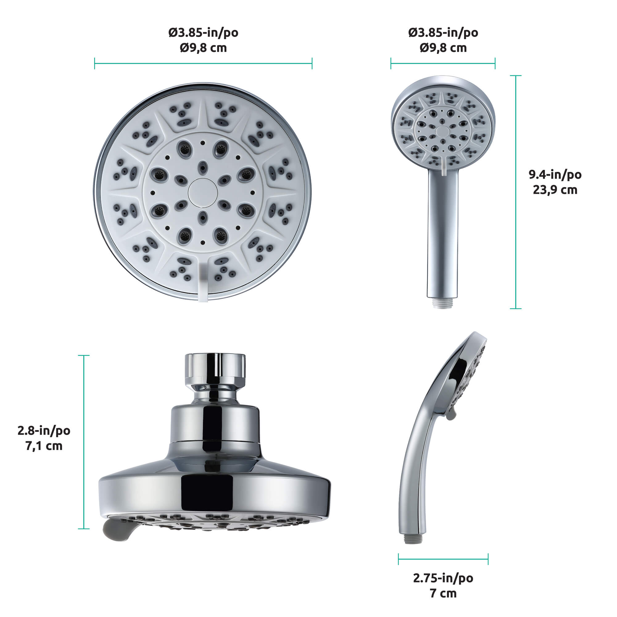Lara 5 Function Showerhead Set