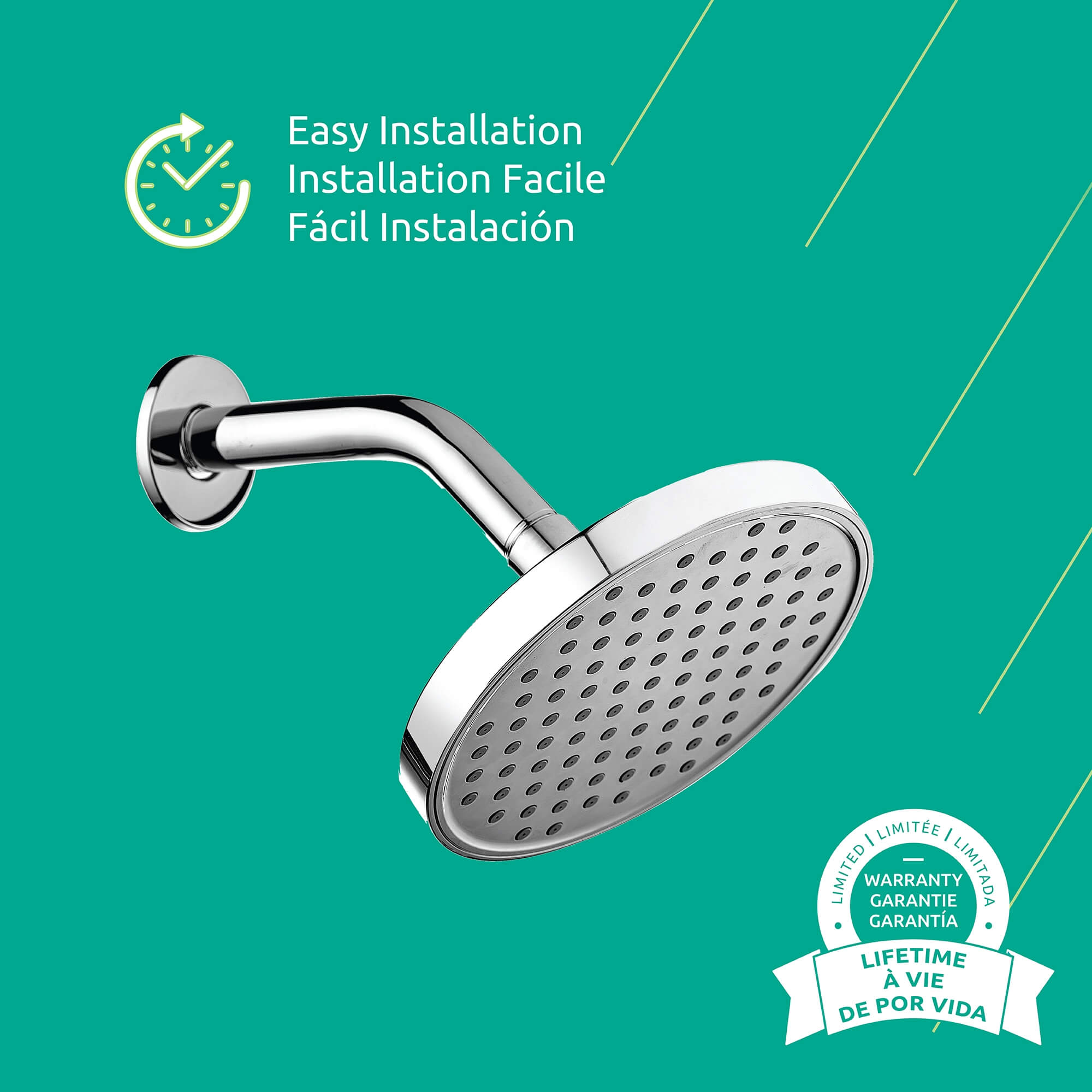 Lina 1 Function Shower Head in Chrome, Attribute Detail View 4.