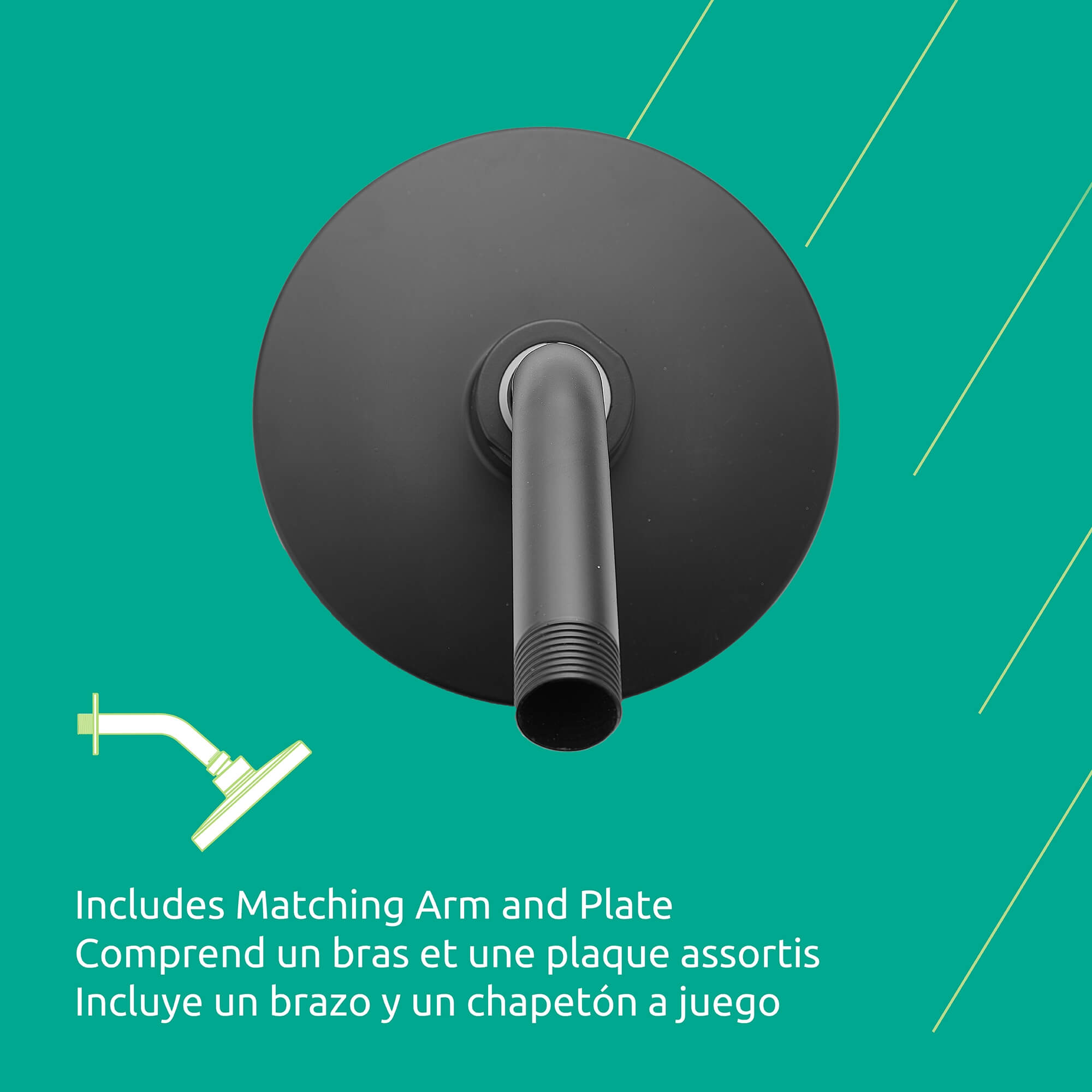 Lina 1 Function Shower Head in Matte Black, Attribute Detail View 3.