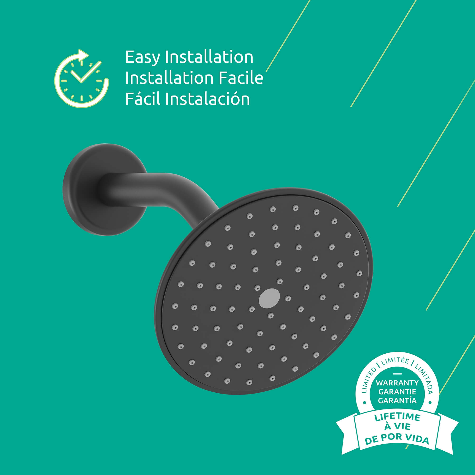 Lina 1 Function Shower Head in Matte Black, Attribute Detail View 4.