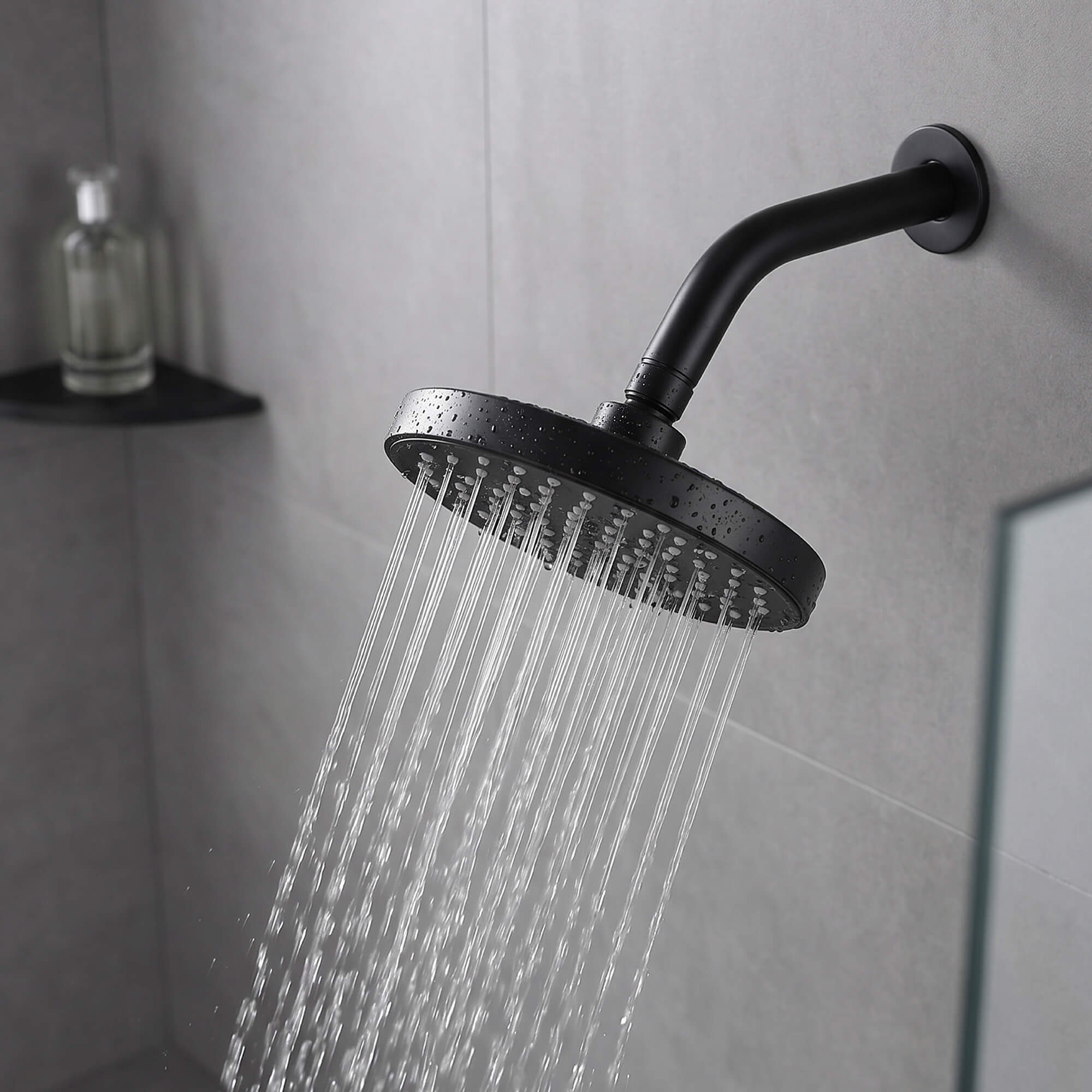 Lina 1 Function Shower Head in Matte Black, Lifestyle View.