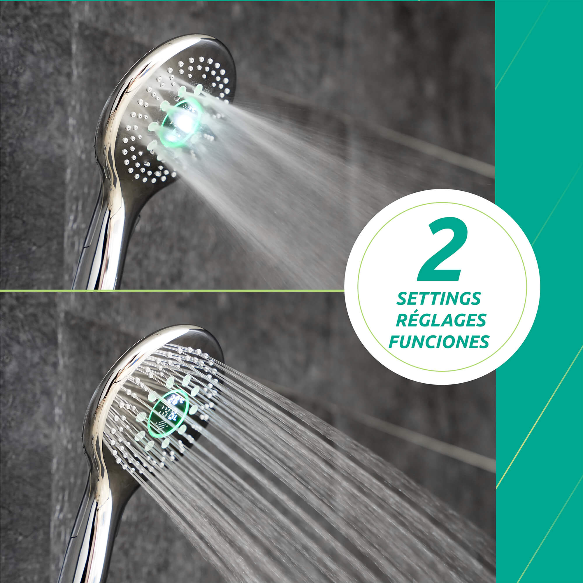 Laia 2-Spray Handheld Showerhead with LED Display