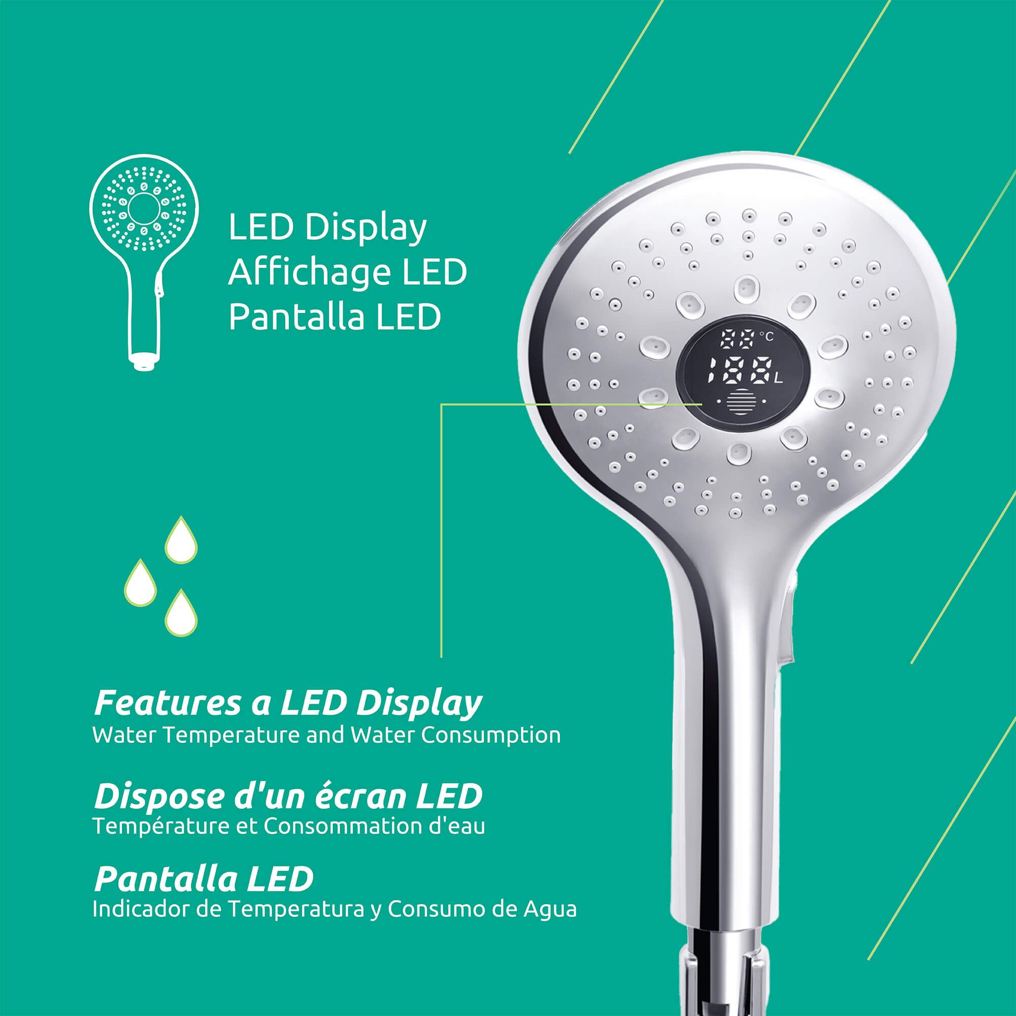 Laia 2-Spray Handheld Showerhead with LED Display
