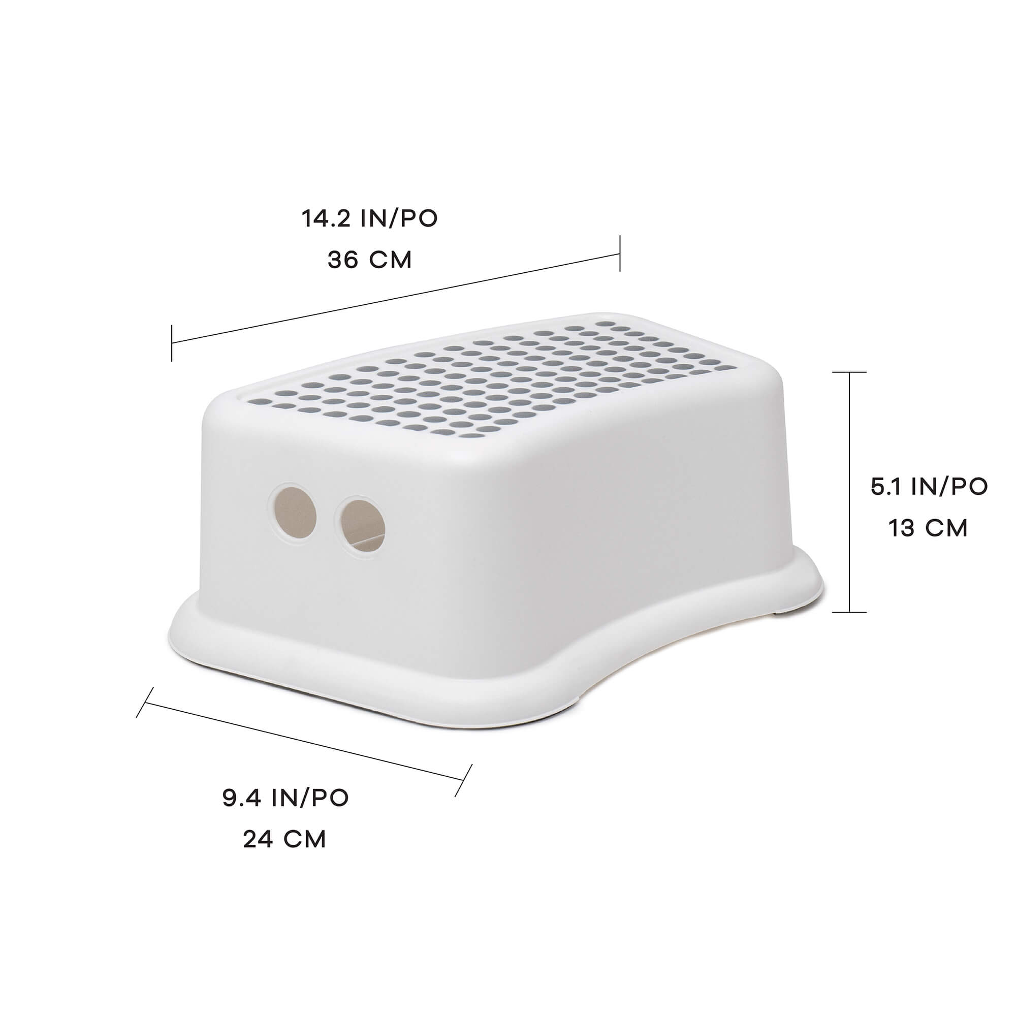 Robbie Bathroom Step Stool, Dimensions Diagram.