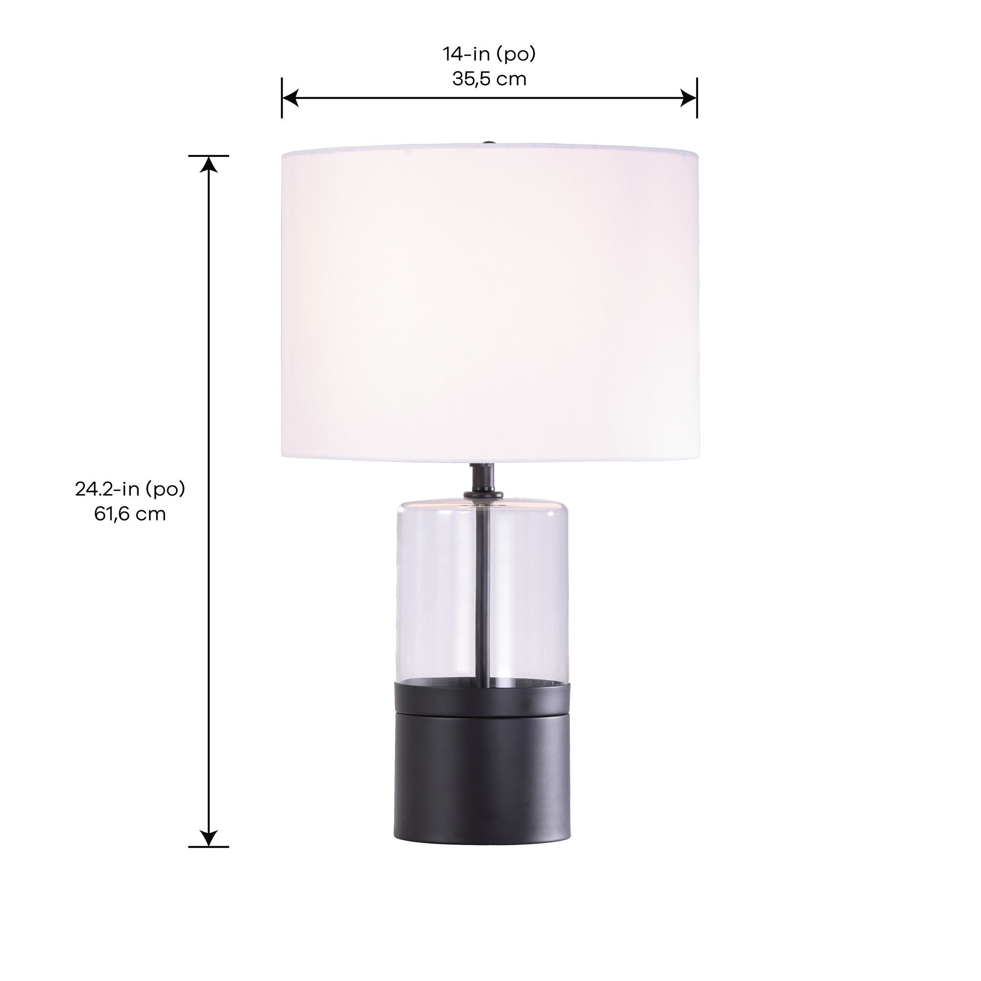 Athena 1-Light Table Lamp in Matte Black, Dimensions Diagram.