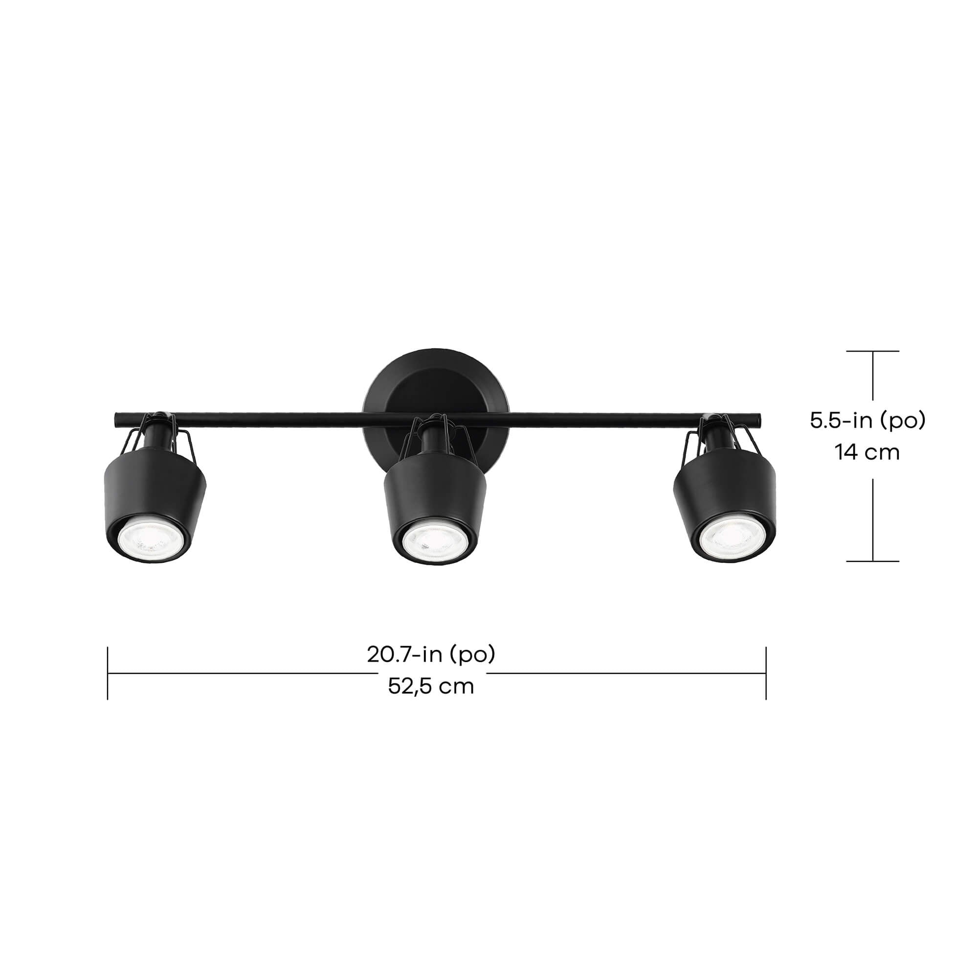 Lorca Track Lighting in 3-Light, Dimensions Diagram.