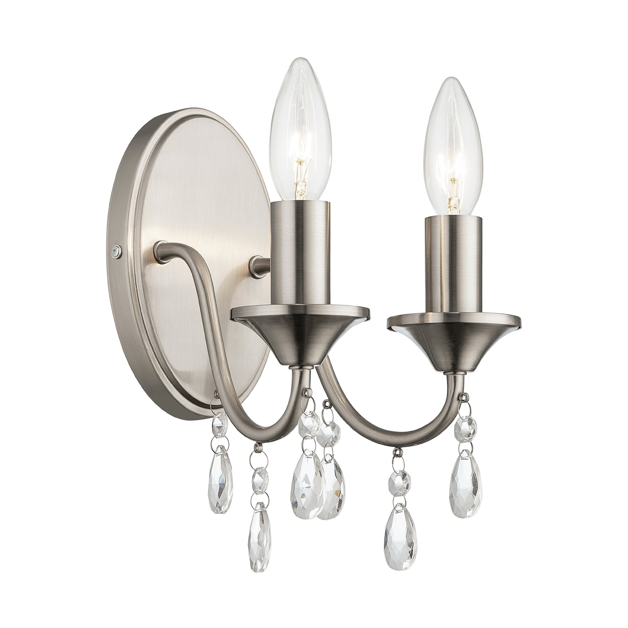 Francis 2-Light Wall Sconce, Three-Quarter View, powered on.