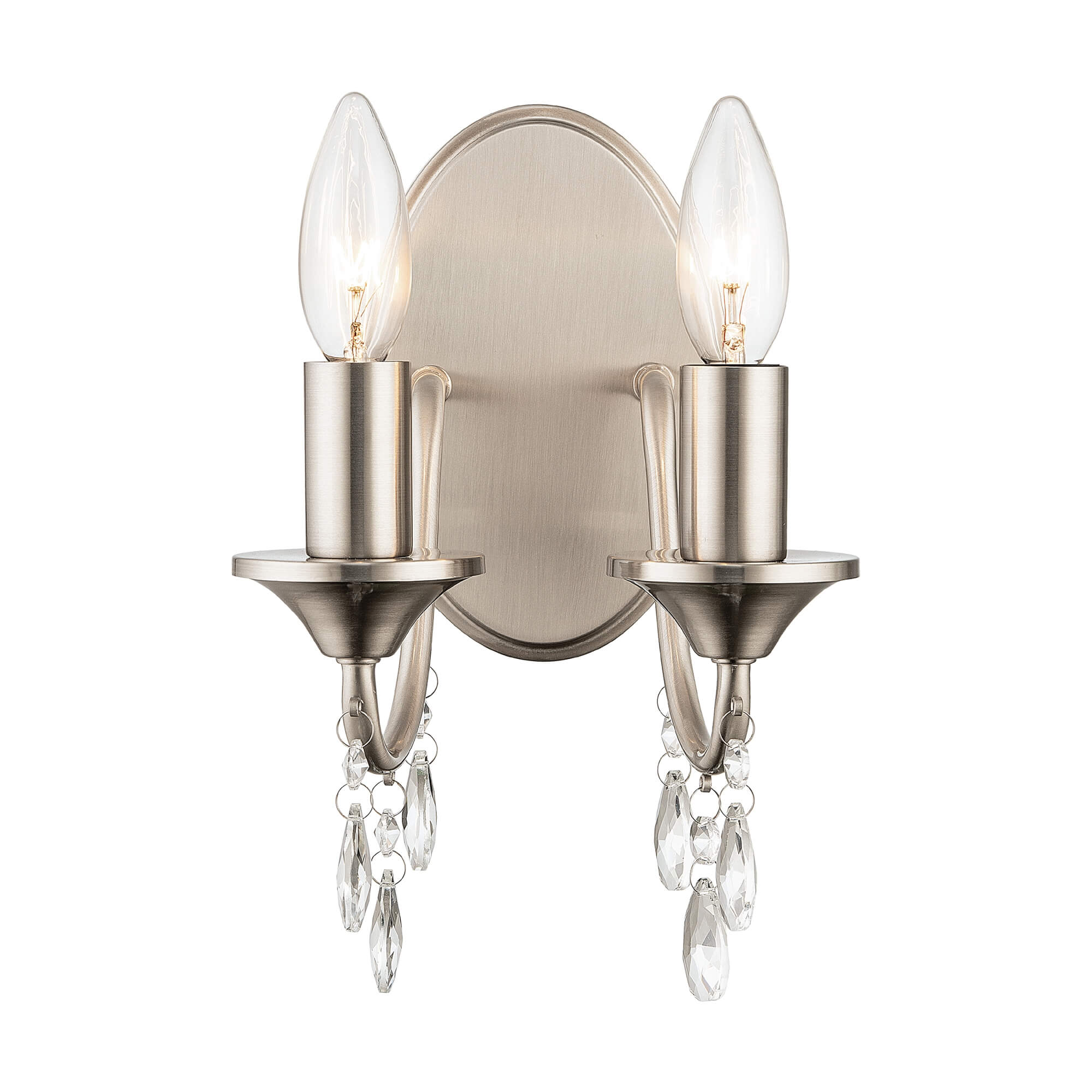 Francis 2-Light Wall Sconce, Front View, powered on.